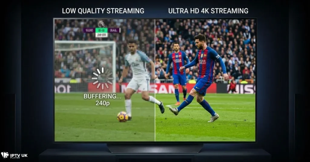 iptv streaming quality comparison between buffering and smooth 4k playback