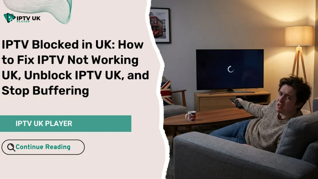 Frustrated viewer facing IPTV blocked in UK issues on a smart TV.